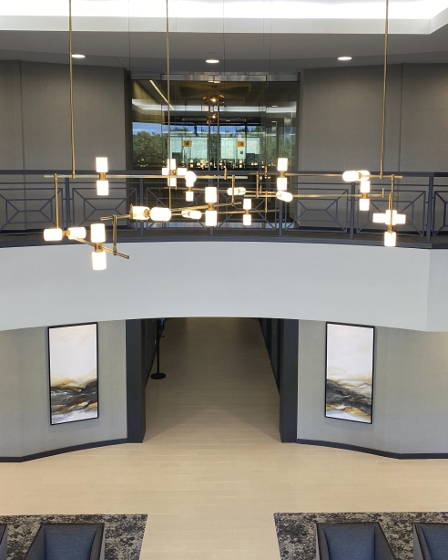 ModernRail Chandelier 2, Cylinder, Aged BrassPhotographed and designed by Dana Silver 