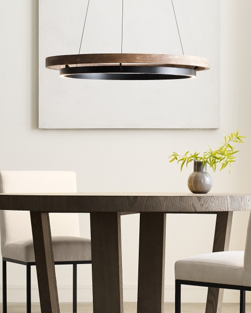 Grace 36 Chandelier, Matte Black/Weathered Oak Wood