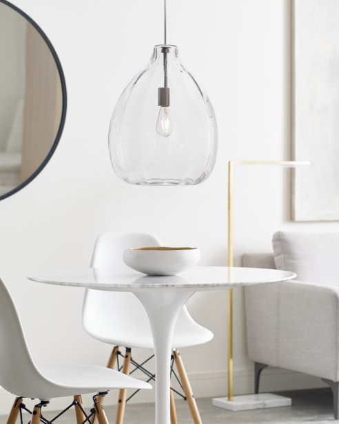 Harper Pendant, Clear<br>Klee 43, Natural Brass/White Marble