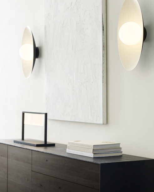 Joni 16 Wall, Matte Black/Matte White<br>Everett Table Lamp, Nightshade Black