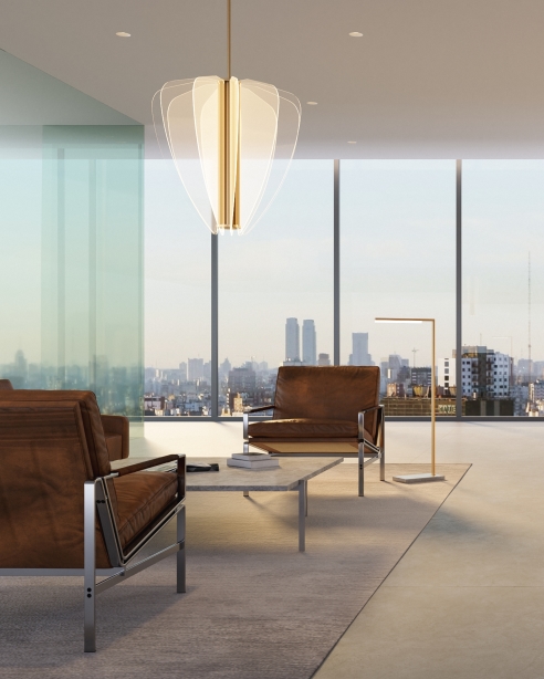 Nyra 42 Chandelier, Natural Brass
Klee 43 Floor Lamp, Natural Brass / White Marble
<br>Element E4 Pro, Round Flangeless, White