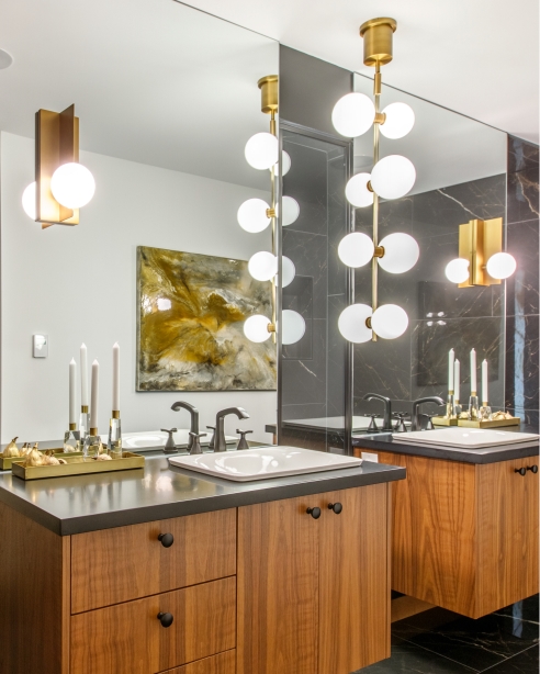 Orbel Wall, Aged Brass    ModernRail Pendant, Aged Brass Designer: Tea Maric