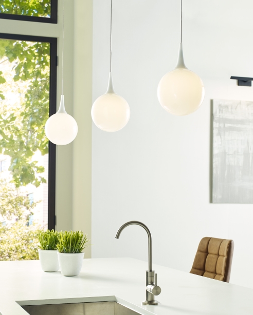 Pele Low-Voltage Pendant: White/Satin Nickel<br>Dessau Picture 12 Picture Light: Nightshade Black