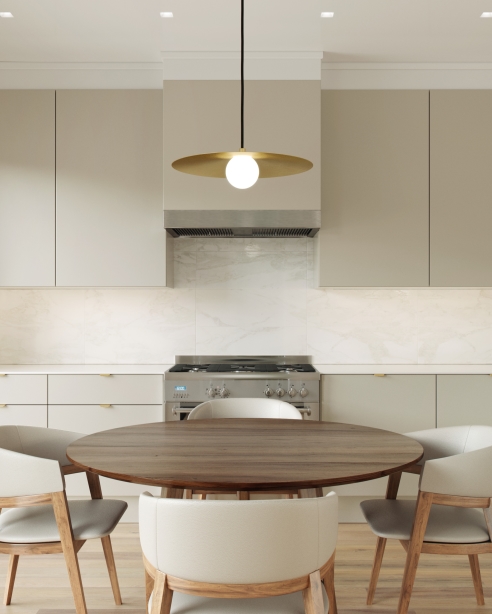 Pirlo Pendant: Aged Brass<br>Essence: Surface 0604 <br> Element Recessed: Flangeless, White Square Bevel Trim