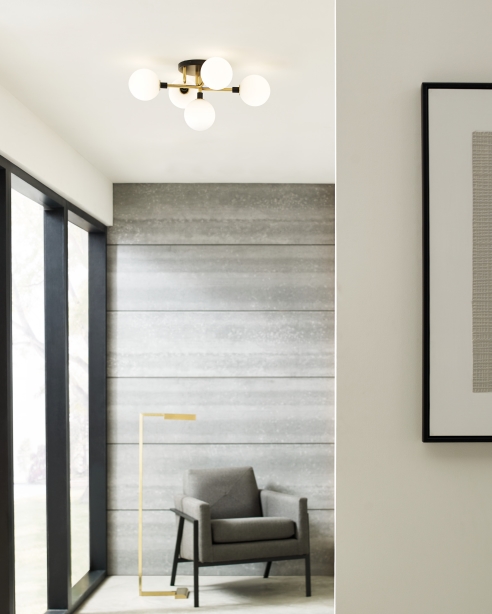 Viaggio, Opal / Brass<BR>Dessau 46 Floor Lamp, Natural Brass
